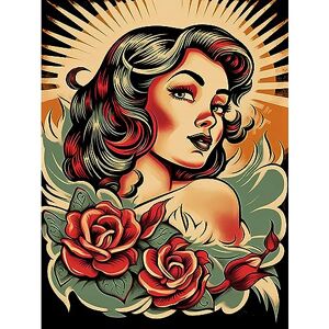 Artery8 Pin Up Girl Roses Retro Tattoo Ink Body Art Rockabilly Americana 50s Large Wall Art Poster Print Thick Paper 18X24 Inch Artery8 Pin Up Girl Roses Retro Tattoo Ink Body Art Rockabilly Americana 50s Large Wall Art Poster Print Thick Paper 18X24 Inch