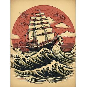 Artery8 Ship Sailing in Rough Sea Waves Retro Rockabilly Americana 50s Large Wall Art Poster Print Thick Paper 18X24 Inch Artery8 Ship Sailing in Rough Sea Waves Retro Rockabilly Americana 50s Large Wall Art Poster Print Thick Paper 18X24 Inch