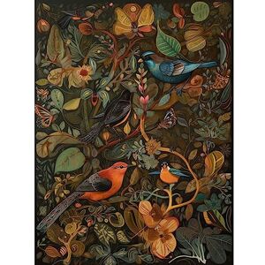 Artery8 Birds and Butterflies on Autumnal Tree Folk Art Extra Large XL Wall Art Poster Print Artery8 Birds and Butterflies on Autumnal Tree Folk Art Extra Large XL Wall Art Poster Print