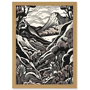 Artery8 Forest Mountain Landscape Black and White Linocut Artwork Framed Wall Art Print A4 Artery8 Forest Mountain Landscape Black and White Linocut Artwork Framed Wall Art Print A4