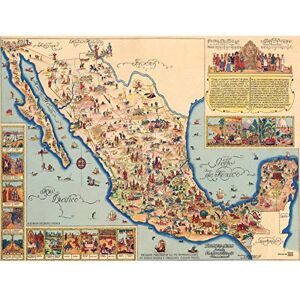 Artery8 Pictorial Map Of Mexico 1931 Vintage Large Wall Art Poster Print Thick Paper 18X24 Inch Artery8 Pictorial Map Of Mexico 1931 Vintage Large Wall Art Poster Print Thick Paper 18X24 Inch