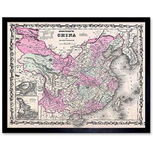 Wee Blue Coo 1861 Johnson Map China Vintage Art Print Framed Poster Wall Decor 12X16 Inch Wee Blue Coo 1861 Johnson Map China Vintage Art Print Framed Poster Wall Decor 12X16 Inch