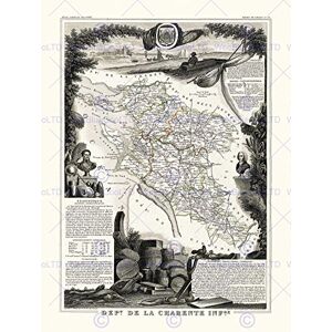 Wee Blue Coo Map Antique Illustrated France Levasseur Charente Inferior Art Print HP1442 Wee Blue Coo Map Antique Illustrated France Levasseur Charente Inferior Art Print HP1442