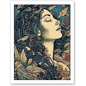 Artery8 Mother Nature Modern Boho Art Nouveau Linocut Artwork Framed Wall Art Print 18X24 Inch Artery8 Mother Nature Modern Boho Art Nouveau Linocut Artwork Framed Wall Art Print 18X24 Inch