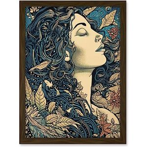 Artery8 Mother Nature Modern Boho Art Nouveau Linocut Artwork Framed A3 Wall Art Print Artery8 Mother Nature Modern Boho Art Nouveau Linocut Artwork Framed A3 Wall Art Print