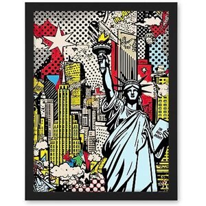 Artery8 New York City Skyline Statue of Liberty Pop Art Comic Book Style American Dream Artwork Framed Wall Art Print 18X24 Inch Artery8 New York City Skyline Statue of Liberty Pop Art Comic Book Style American Dream Artwork Framed Wall Art Print 18X24 Inch