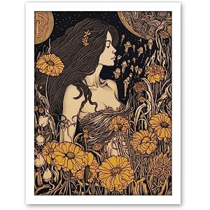 Artery8 Woman in Flower Field Midsummer Night Illustration Artwork Framed Wall Art Print 18X24 Inch Artery8 Woman in Flower Field Midsummer Night Illustration Artwork Framed Wall Art Print 18X24 Inch
