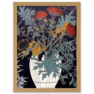 Artery8 Abstract Thistle Vase Dark Linocut Floral Red Green Ochre Scottish Plant Artwork Framed Wall Art Print A4 Artery8 Abstract Thistle Vase Dark Linocut Floral Red Green Ochre Scottish Plant Artwork Framed Wall Art Print A4