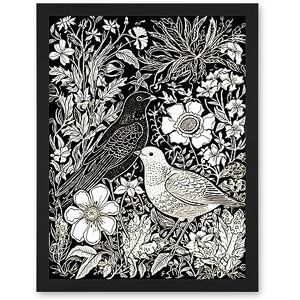 Artery8 Birds on Flower Bed Garden Black and White Linocut Artwork Framed Wall Art Print 18X24 Inch Artery8 Birds on Flower Bed Garden Black and White Linocut Artwork Framed Wall Art Print 18X24 Inch
