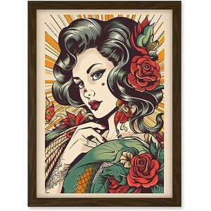Artery8 Tattoo Pin Up Girl Roses Rockabilly Americana 50s Artwork Framed A3 Wall Art Print Artery8 Tattoo Pin Up Girl Roses Rockabilly Americana 50s Artwork Framed A3 Wall Art Print