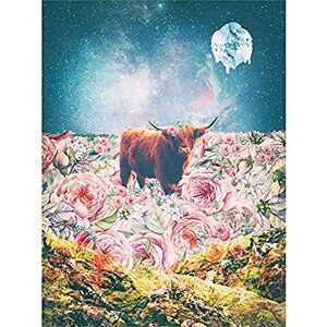Wee Blue Coo Scottish Highland Hairy Coo Trippy Psychedelic Landscape Space Canvas Art Print Wee Blue Coo Scottish Highland Hairy Coo Trippy Psychedelic Landscape Space Canvas Art Print
