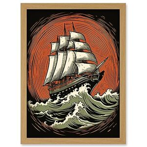 Artery8 Sailing Ship in Rough Sea Waves Retro Rockabilly Americana 50s Artwork Framed Wall Art Print A4 Artery8 Sailing Ship in Rough Sea Waves Retro Rockabilly Americana 50s Artwork Framed Wall Art Print A4