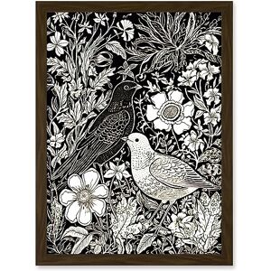 Artery8 Birds on Flower Bed Garden Black and White Linocut Artwork Framed A3 Wall Art Print Artery8 Birds on Flower Bed Garden Black and White Linocut Artwork Framed A3 Wall Art Print