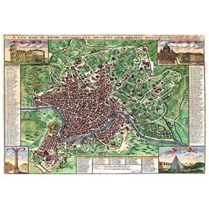 Wee Blue Coo Map Antique City Plan Rome Italy John Senex Wall Art Print Wee Blue Coo Map Antique City Plan Rome Italy John Senex Wall Art Print