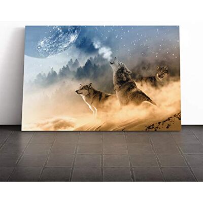 Big Box Art Wolves Howling at The Moon Forest Landscape Canvas Print Gallery Wrapped 30mm Frame Wall Art 24x16 inches Ready to Hang Modern Space Picture Living Room Bedroom Lounge Office Big Box Art Wolves Howling at The Moon Forest Landscape Canvas Print Gallery Wrapped 30mm Frame Wall Art 24x16 inches Ready to Hang Modern Space Picture Living Room Bedroom Lounge Office