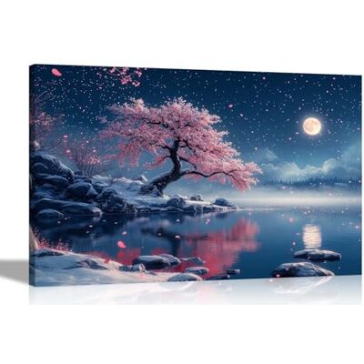 Artley Prints Winter Lake Mountain Landscape Pink Cherry Tree Canvas Wall Art Prints Framed Pictures Contemporary Artwork Large 86 x 61cm (34 x 24 inches) A1 Artley Prints Winter Lake Mountain Landscape Pink Cherry Tree Canvas Wall Art Prints Framed Pictures Contemporary Artwork Large 86 x 61cm (34 x 24 inches) A1