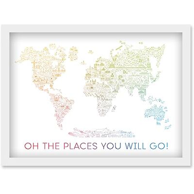 Artery8 - World Travel Landmark Line Map - Rainbow White - Wall Art Artery8 - World Travel Landmark Line Map - Rainbow White - Wall Art