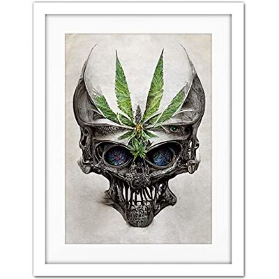 Doppelganger33 LTD Alien Skull with Marijuana Leaf Colour Pencil Illustration Artwork Framed Wall Art Print 18X24 inch Doppelganger33 LTD Alien Skull with Marijuana Leaf Colour Pencil Illustration Artwork Framed Wall Art Print 18X24 inch
