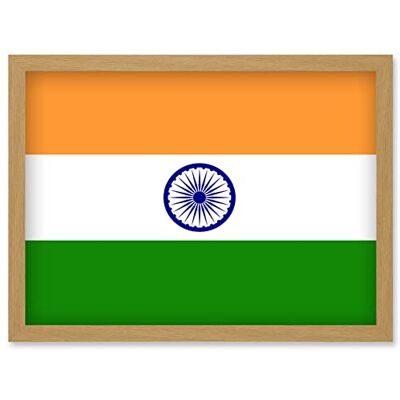 Artery8 - India Flag Poster - Light Oak - A4 - Framed Wall Art Artery8 - India Flag Poster - Light Oak - A4 - Framed Wall Art