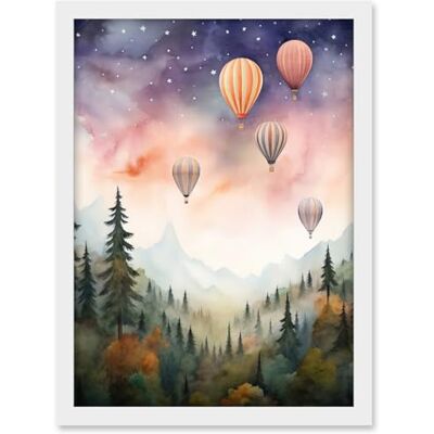 Artery8 Hot Air Balloons Over Misty Forest Landscape Watercolour Painting Orange Green Purple Dreamy Dusk Sky Stars Kids Bedroom Artwork Framed A3 Wall Art Print Artery8 Hot Air Balloons Over Misty Forest Landscape Watercolour Painting Orange Green Purple Dreamy Dusk Sky Stars Kids Bedroom Artwork Framed A3 Wall Art Print