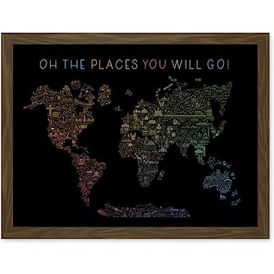Artery8 World Travel Landmark Line Map Oh The Places You Will Go! Rainbow Black Artwork Framed Wall Art Print 18X24 Inch Artery8 World Travel Landmark Line Map Oh The Places You Will Go! Rainbow Black Artwork Framed Wall Art Print 18X24 Inch