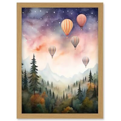 Artery8 Hot Air Balloons Over Misty Forest Landscape Watercolour Painting Orange Green Purple Dreamy Dusk Sky Stars Kids Bedroom Artwork Framed Wall Art Print A4 Artery8 Hot Air Balloons Over Misty Forest Landscape Watercolour Painting Orange Green Purple Dreamy Dusk Sky Stars Kids Bedroom Artwork Framed Wall Art Print A4
