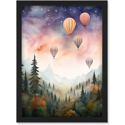 Artery8 Hot Air Balloons Over Misty Forest Landscape Watercolour Painting Orange Green Purple Dreamy Dusk Sky Stars Kids Bedroom Artwork Framed Wall Art Print A4 Artery8 Hot Air Balloons Over Misty Forest Landscape Watercolour Painting Orange Green Purple Dreamy Dusk Sky Stars Kids Bedroom Artwork Framed Wall Art Print A4