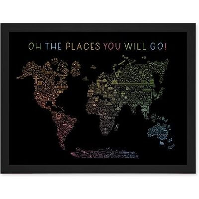 Artery8 World Travel Landmark Line Map Oh The Places You Will Go! Rainbow Black Artwork Framed Wall Art Print 18X24 Inch Artery8 World Travel Landmark Line Map Oh The Places You Will Go! Rainbow Black Artwork Framed Wall Art Print 18X24 Inch