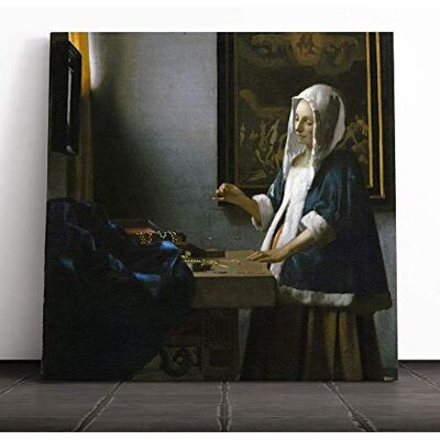 Big Box Art Canvas Print Wall Art Johannes Vermeer Woman Holding a Balance Mounted & Stretched Box Frame Picture Home Decor for Kitchen, Living Room, Bedroom, Hallway, Muli-Colour, 14x14 Inch Big Box Art Canvas Print Wall Art Johannes Vermeer Woman Holding a Balance Mounted & Stretched Box Frame Picture Home Decor for Kitchen, Living Room, Bedroom, Hallway, Muli-Colour, 14x14 Inch