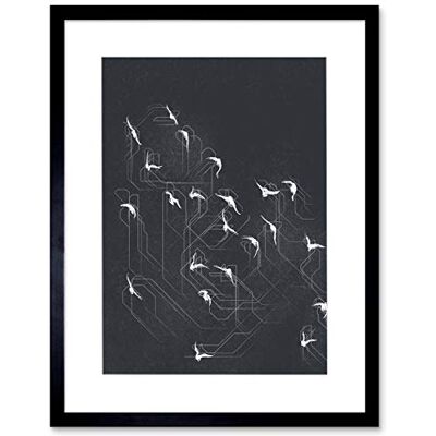 Wee Blue Coo Flock Of Birds Silhouette Lines Artwork Framed Wall Art Print 12X16 Inch Wee Blue Coo Flock Of Birds Silhouette Lines Artwork Framed Wall Art Print 12X16 Inch