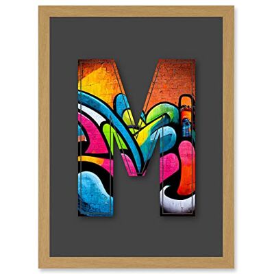 Artery8 - Letter M Tagging - Orange - Blue - Wall Art Artery8 - Letter M Tagging - Orange - Blue - Wall Art