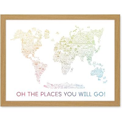 Artery8 World Travel Landmark Line Map Oh The Places You Will Go! Rainbow White Artwork Framed Wall Art Print 18X24 Inch Artery8 World Travel Landmark Line Map Oh The Places You Will Go! Rainbow White Artwork Framed Wall Art Print 18X24 Inch
