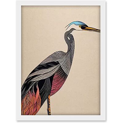Doppelganger33 LTD Abstract Heron Bird Illustration Coral And Teal Hue Illustration Artwork Framed A3 Wall Art Print Doppelganger33 LTD Abstract Heron Bird Illustration Coral And Teal Hue Illustration Artwork Framed A3 Wall Art Print