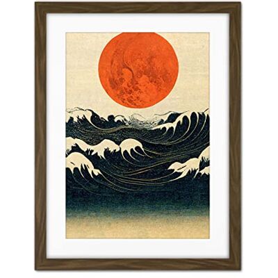 Doppelganger33 LTD Minimalist Large Orange Moon Over Ocean Waves Ukiyo-e Style Artwork Framed Wall Art Print 18X24 Inch Doppelganger33 LTD Minimalist Large Orange Moon Over Ocean Waves Ukiyo-e Style Artwork Framed Wall Art Print 18X24 Inch