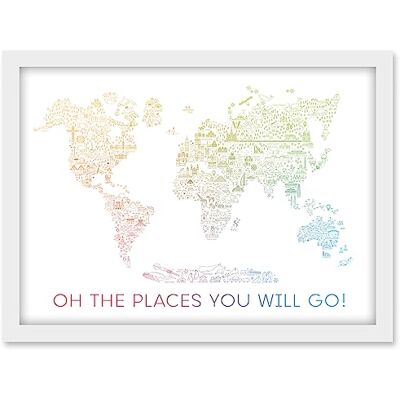 Artery8 World Travel Landmark Line Map Oh The Places You Will Go! Rainbow White Artwork Framed A3 Wall Art Print Artery8 World Travel Landmark Line Map Oh The Places You Will Go! Rainbow White Artwork Framed A3 Wall Art Print
