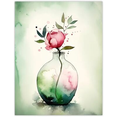 Artery8 A Single Rose In A Glass Vase Watercolour Painting Green Pink Valentines Day Flower Romance Nature Colourful Bright Floral Modern Artwork Large Wall Art Poster Print Thick Paper 18X24 Inch Artery8 A Single Rose In A Glass Vase Watercolour Painting Green Pink Valentines Day Flower Romance Nature Colourful Bright Floral Modern Artwork Large Wall Art Poster Print Thick Paper 18X24 Inch