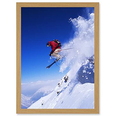 Artery8 - Skier Ski Jumping Snow - A4 Artwork - Framed Wall Art Artery8 - Skier Ski Jumping Snow - A4 Artwork - Framed Wall Art
