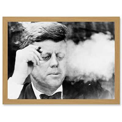 Artery8 - JFK Smoking Cigar - A4 - Light Oak - Wall Art Artery8 - JFK Smoking Cigar - A4 - Light Oak - Wall Art