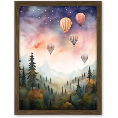 Artery8 Hot Air Balloons Over Misty Forest Landscape Watercolour Painting Orange Green Purple Dreamy Dusk Sky Stars Kids Bedroom Artwork Framed Wall Art Print 18X24 Inch Artery8 Hot Air Balloons Over Misty Forest Landscape Watercolour Painting Orange Green Purple Dreamy Dusk Sky Stars Kids Bedroom Artwork Framed Wall Art Print 18X24 Inch