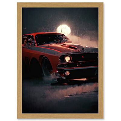 Doppelganger33 LTD Classic Red Sports Muscle Car On A Rainy Atmospheric Night Artwork Framed A3 Wall Art Print Doppelganger33 LTD Classic Red Sports Muscle Car On A Rainy Atmospheric Night Artwork Framed A3 Wall Art Print
