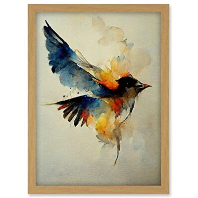 Doppelganger33 LTD Watercolour Paint Illustration Of Colourful Flying Bird Artwork Framed A3 Wall Art Print Doppelganger33 LTD Watercolour Paint Illustration Of Colourful Flying Bird Artwork Framed A3 Wall Art Print