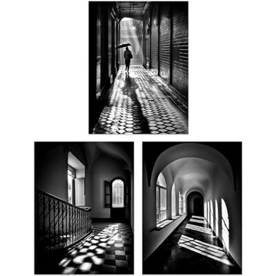 Artery8 Set of 3 A4 Shadows and Light Black and White Photographs Geometric Patterns Atmospheric Corridors Unframed Wall Art Living Room Poster Prints Pack Artery8 Set of 3 A4 Shadows and Light Black and White Photographs Geometric Patterns Atmospheric Corridors Unframed Wall Art Living Room Poster Prints Pack