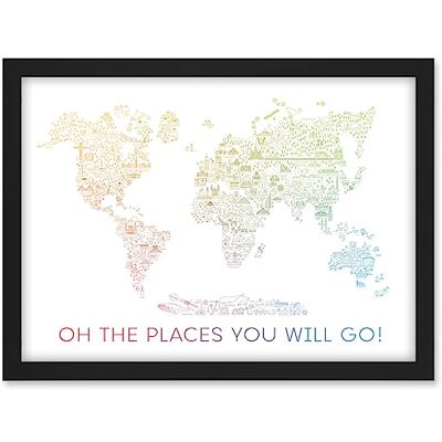 Artery8 World Travel Landmark Line Map Oh The Places You Will Go! Rainbow White Artwork Framed A3 Wall Art Print Artery8 World Travel Landmark Line Map Oh The Places You Will Go! Rainbow White Artwork Framed A3 Wall Art Print