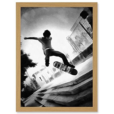 Artery8 - Skateboarder BW - Oak Frame - Framed Wall Art Artery8 - Skateboarder BW - Oak Frame - Framed Wall Art