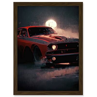 Doppelganger33 LTD Classic Red Sports Muscle Car On A Rainy Atmospheric Night Artwork Framed A3 Wall Art Print Doppelganger33 LTD Classic Red Sports Muscle Car On A Rainy Atmospheric Night Artwork Framed A3 Wall Art Print