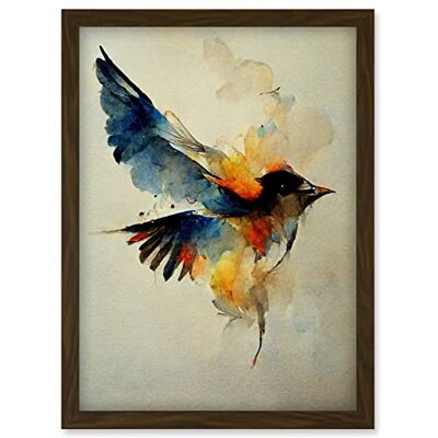 Artery8 - Watercolour Flying Bird - Framed - A4 - Wall Art Artery8 - Watercolour Flying Bird - Framed - A4 - Wall Art