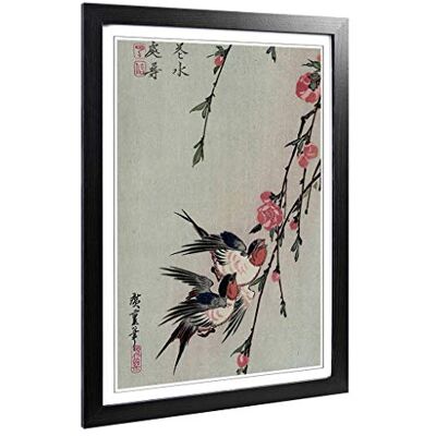 Big Box Art Hiroshige Japanese Oriental Moon Swalls Peach Framed Wall Art Print Big Box Art Hiroshige Japanese Oriental Moon Swalls Peach Framed Wall Art Print