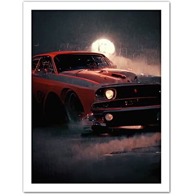 Doppelganger33 LTD Classic Red Sports Muscle Car On A Rainy Atmospheric Night Artwork Framed Wall Art Print 18X24 Inch Doppelganger33 LTD Classic Red Sports Muscle Car On A Rainy Atmospheric Night Artwork Framed Wall Art Print 18X24 Inch