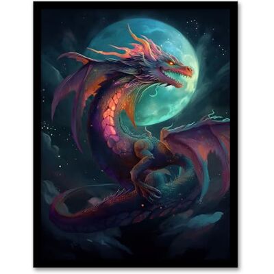 Artery8 Full Moon Dragon Oil Painting Blue Purple Fantasy Creature Dancing In The Clouds Colourful Magical Nature Mystical Modern Artwork Framed Wall Art Print 18X24 Inch Artery8 Full Moon Dragon Oil Painting Blue Purple Fantasy Creature Dancing In The Clouds Colourful Magical Nature Mystical Modern Artwork Framed Wall Art Print 18X24 Inch