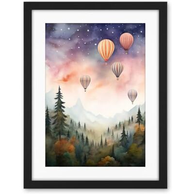Artery8 Hot Air Balloons Over Misty Forest Landscape Watercolour Painting Orange Green Purple Dreamy Dusk Sky Stars Kids Bedroom Artwork Framed Wall Art Print 18X24 Inch Artery8 Hot Air Balloons Over Misty Forest Landscape Watercolour Painting Orange Green Purple Dreamy Dusk Sky Stars Kids Bedroom Artwork Framed Wall Art Print 18X24 Inch